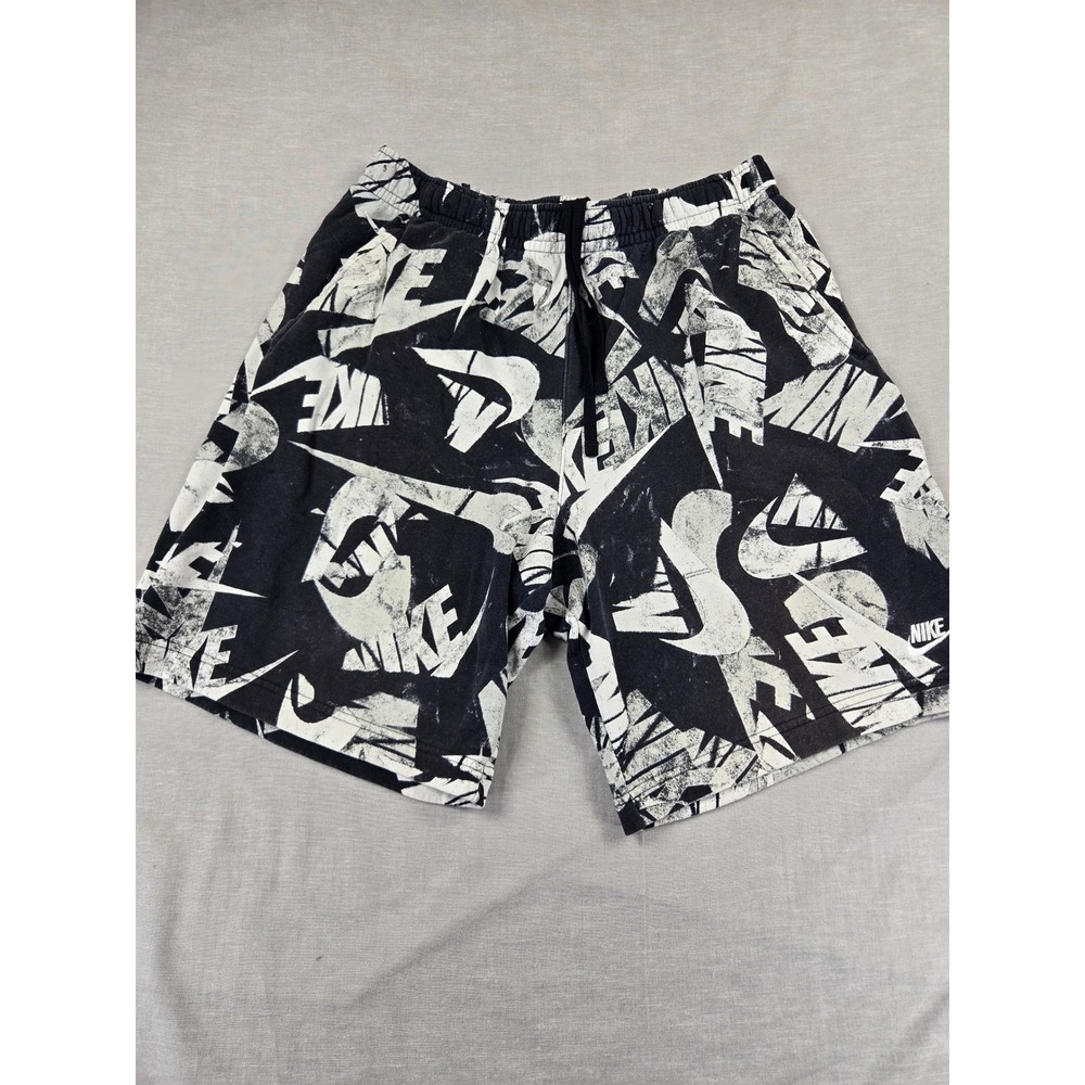 Nike Mens Sportswear Graphic Shorts Black White All Over Logo Print Large 2928